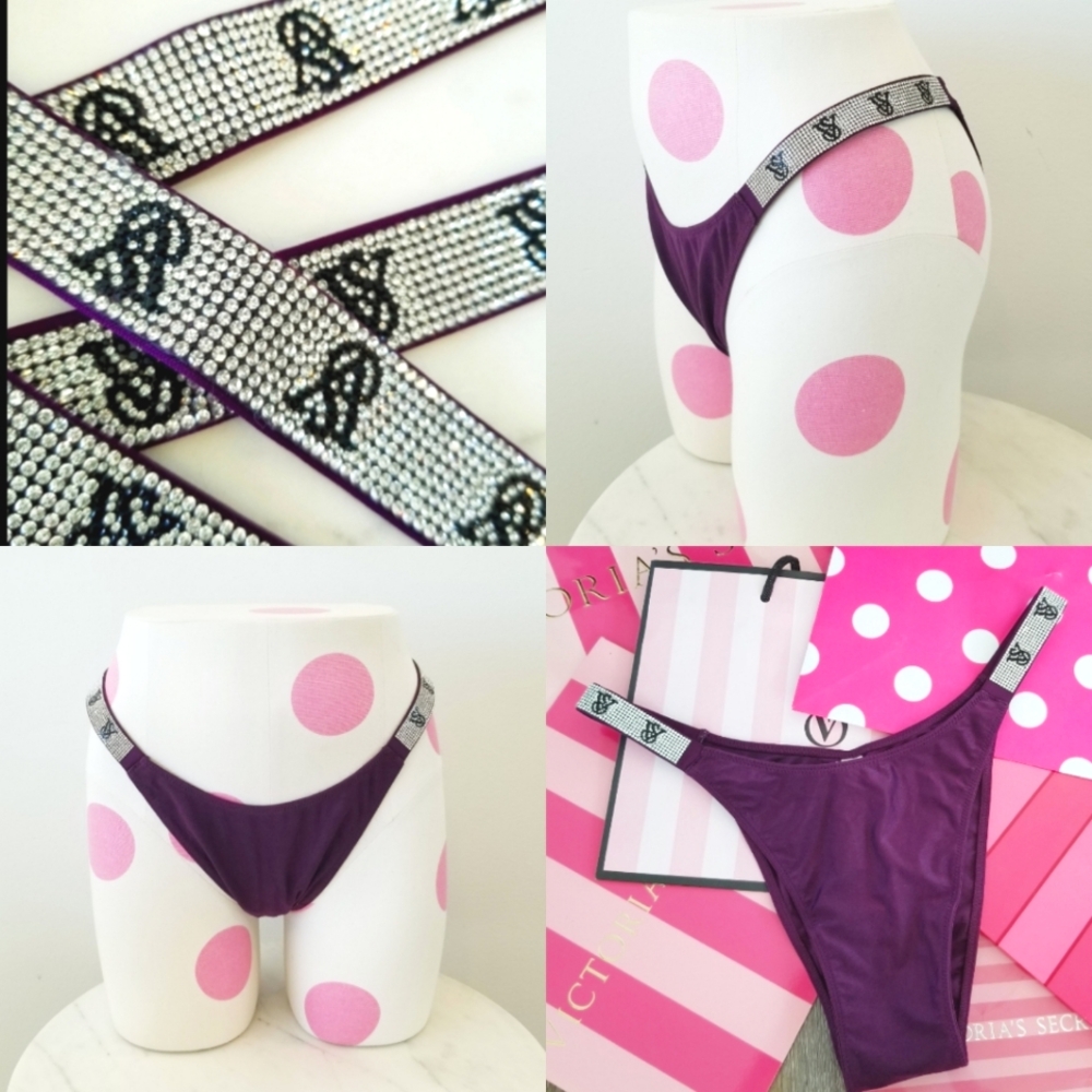 Victoria's Secret Very Sexy Shine Strap Brazilian Tanga Panty NWT Rhinestones